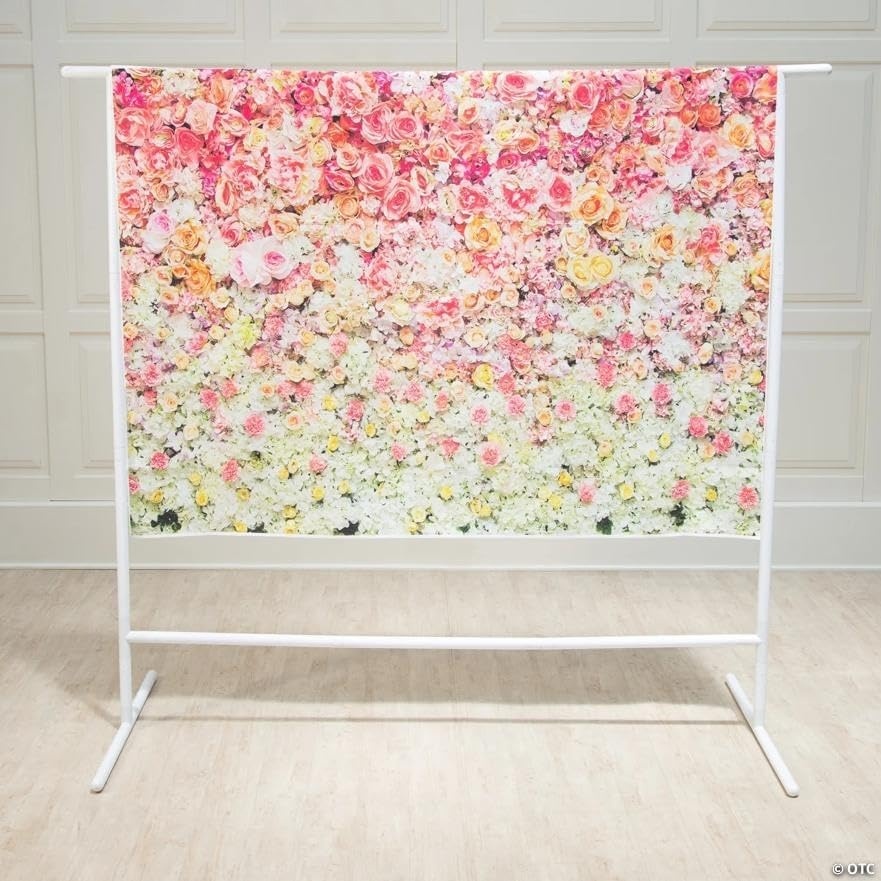 image:imagePink Floral Wedding Backdrop Kit 2 Pieces with Frame and Polyester Backdrop for Weddings Receptions and Photo Booths