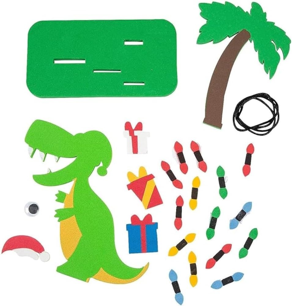 image:imageFestive Green 3D Christmas Dinosaur Craft Kit 7 x 3 x 55 12 Pcs Ideal for Kids Holiday Arts amp Crafts Projects DIY Decorations amp Gifts