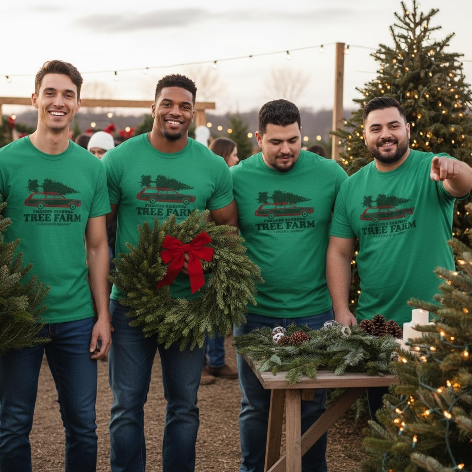 image:imageFruit of The Loom Green Vintage Christmas Tree Farm Mens TShirt 2XL Humorous Station Wagon CottonPoly Blend Graphic Tee Perfect for TreeCutting Trips Family Photos amp Holiday Parties
