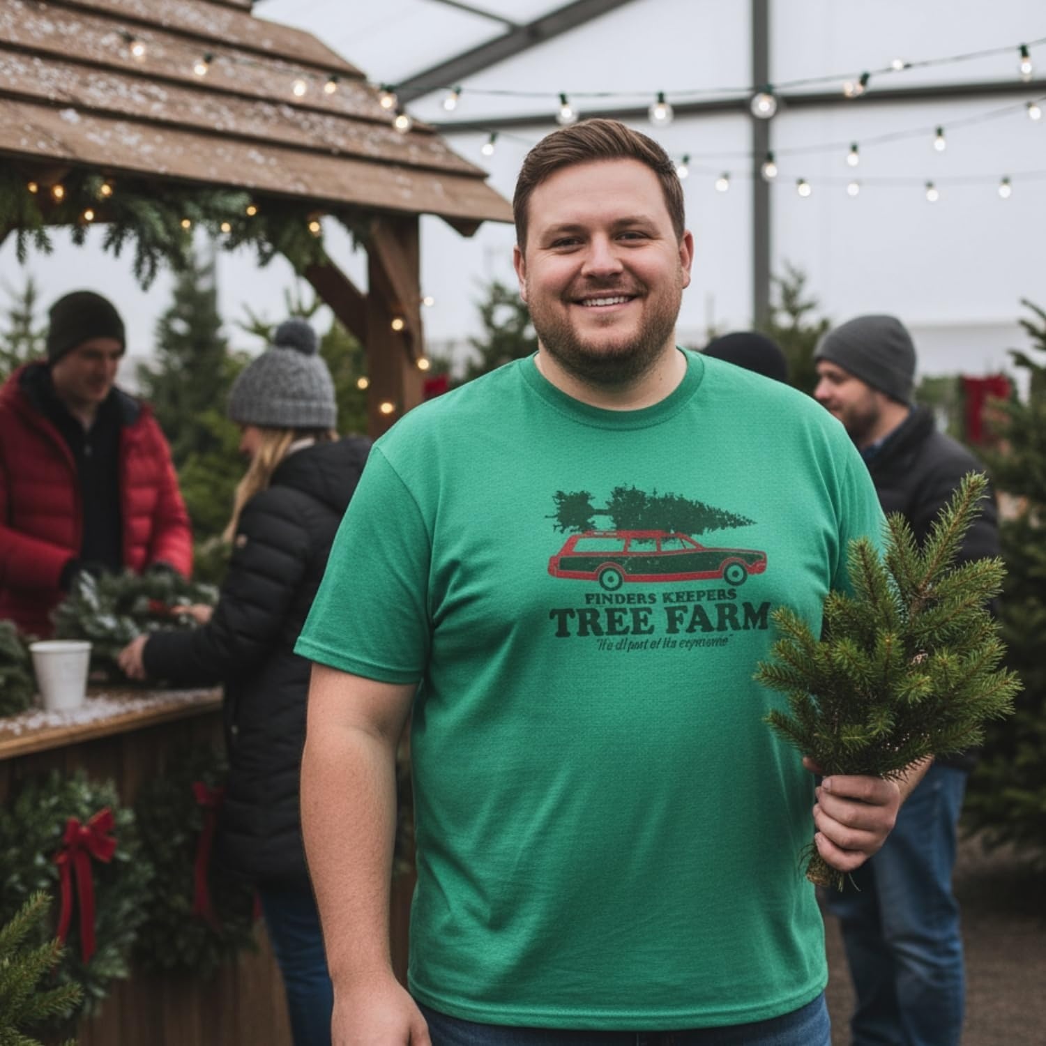 image:imageFruit of The Loom Green Vintage Christmas Tree Farm Mens TShirt 2XL Humorous Station Wagon CottonPoly Blend Graphic Tee Perfect for TreeCutting Trips Family Photos amp Holiday Parties