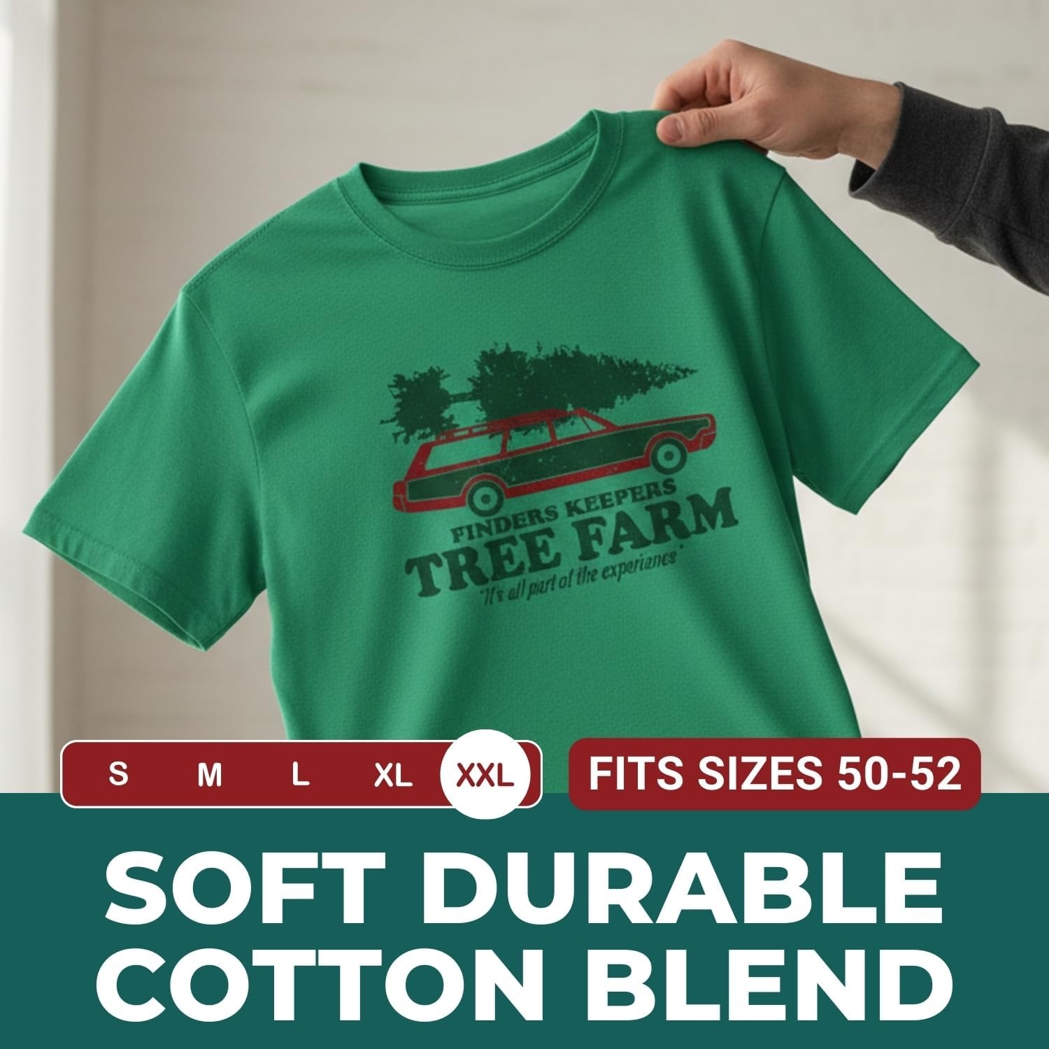 image:imageFruit of The Loom Green Vintage Christmas Tree Farm Mens TShirt 2XL Humorous Station Wagon CottonPoly Blend Graphic Tee Perfect for TreeCutting Trips Family Photos amp Holiday Parties