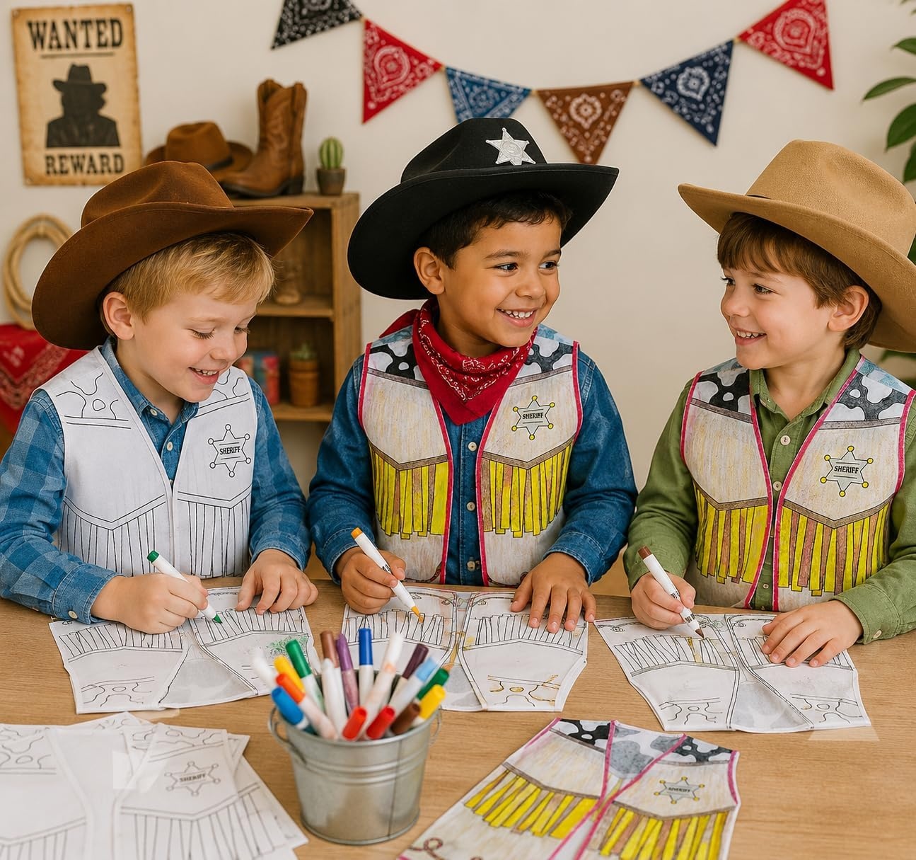 image:imageFun Express Cowboy Vest Kids Color Your Own Western Outfit DIY Dress Up for Boys Girls amp Toddler Costumes Ages 35 Cowboy Accessories for VBS Parties amp School Activity Creative Play 12 Pack