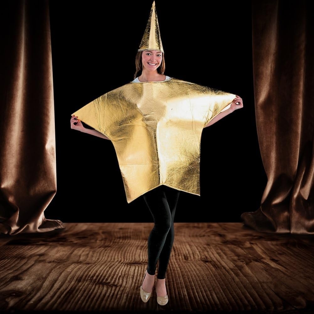 image:imageFun Express Gold Star Costume for Adults Women Premium 2Piece Christmas Costume Set for Pageants Nativity Scenes amp Holiday Parties One Size Fits Most Shimmering Polyester Material