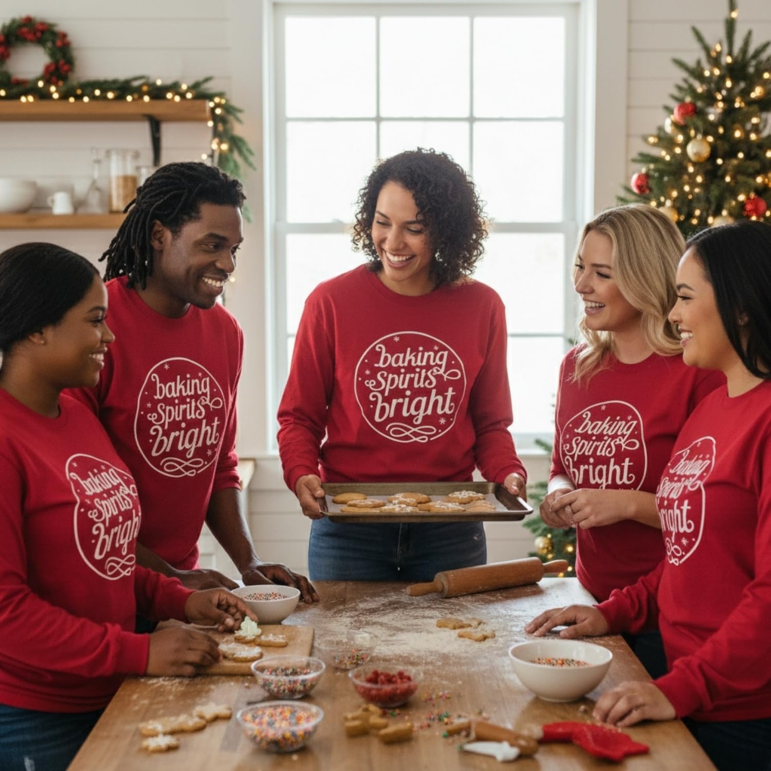 image:imageFun Express Unisex Adult Baking Spirits Bright LongSleeve Christmas TShirtRed