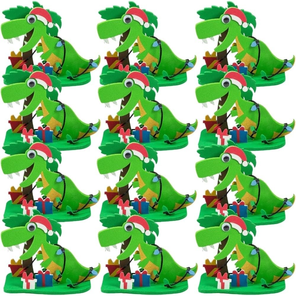 image:imageFestive Green 3D Christmas Dinosaur Craft Kit 7 x 3 x 55 12 Pcs Ideal for Kids Holiday Arts amp Crafts Projects DIY Decorations amp Gifts