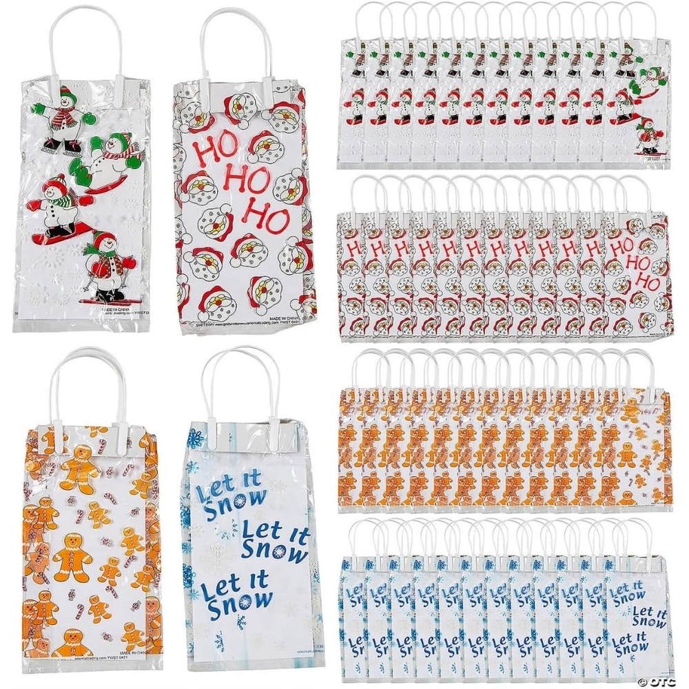 image:imageFun Express Cellophane Holiday Bags With Handles for Christmas Party Supplies Cellophane Bags 48 Pieces
