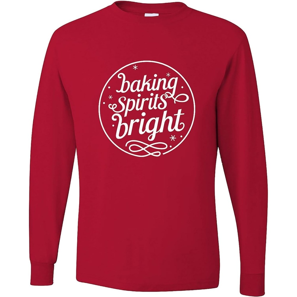 image:imageFun Express Unisex Adult Baking Spirits Bright LongSleeve Christmas TShirtRed