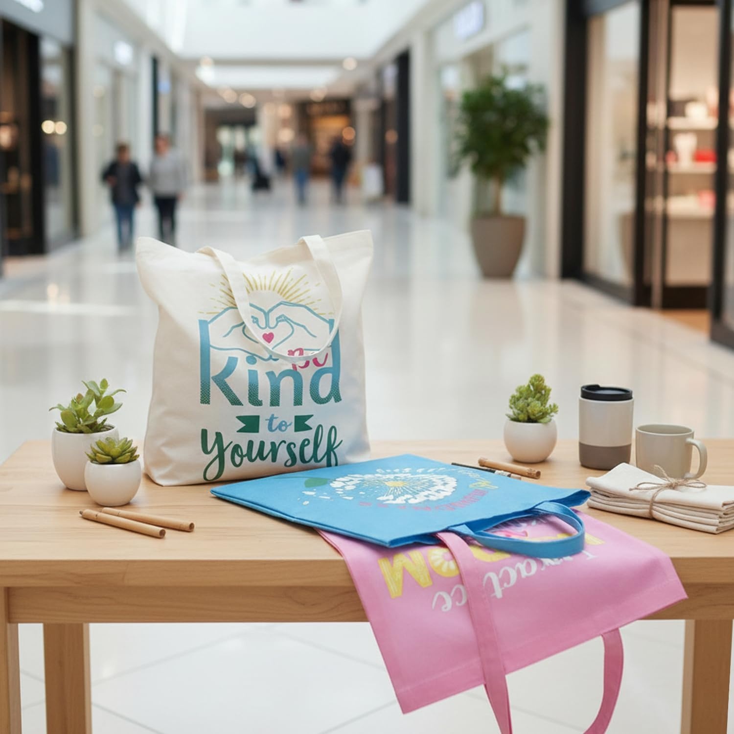 image:imageFun Express 15 x 17 Large Pink White amp Blue Kindness Nonwoven Tote Bags 12 Pieces
