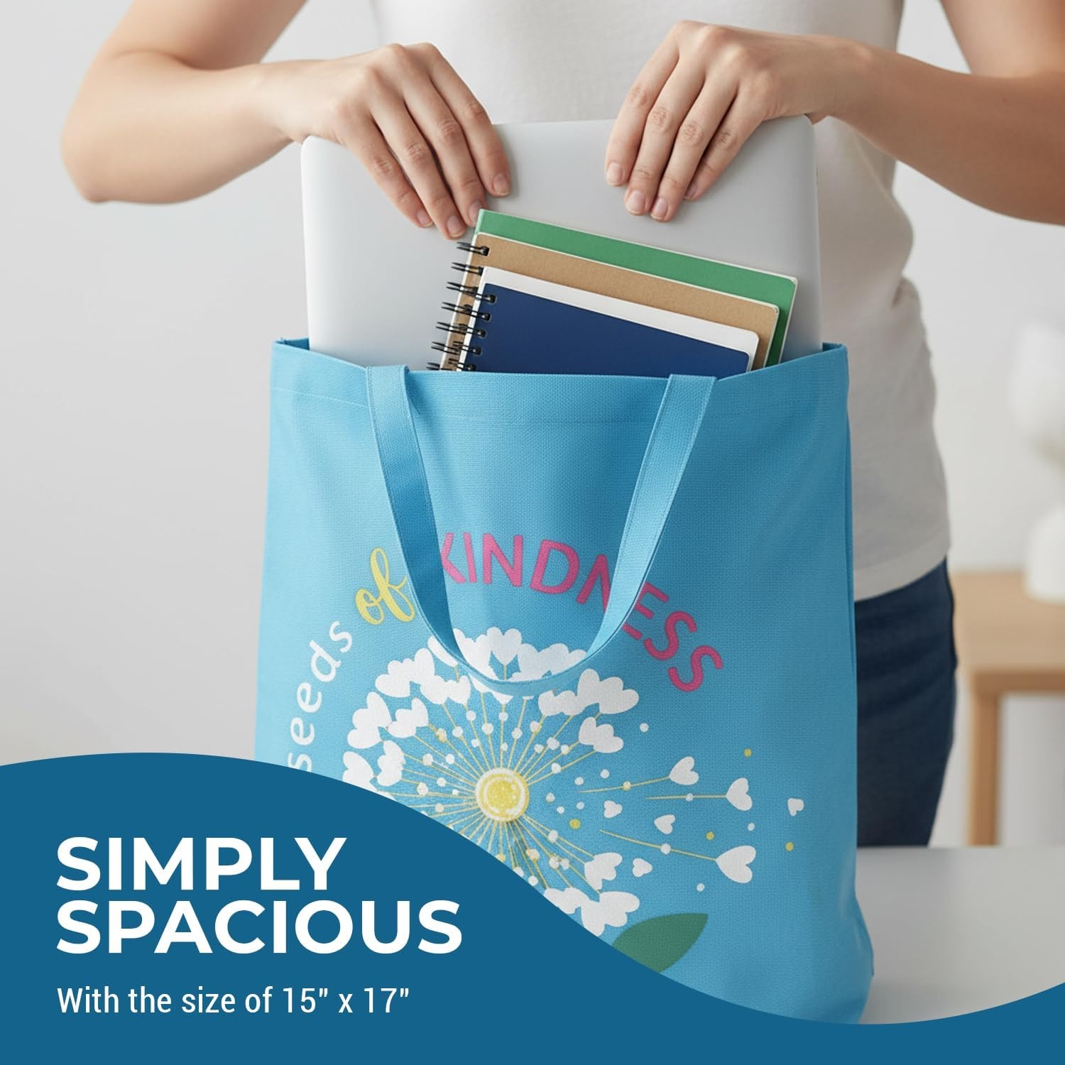 image:imageFun Express 15 x 17 Large Pink White amp Blue Kindness Nonwoven Tote Bags 12 Pieces