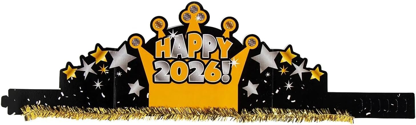 image:imageFun Express 24 x 6 14 New Years Eve Happy 2026 Paper Crown with Metallic Foil Fringe 12 Pieces