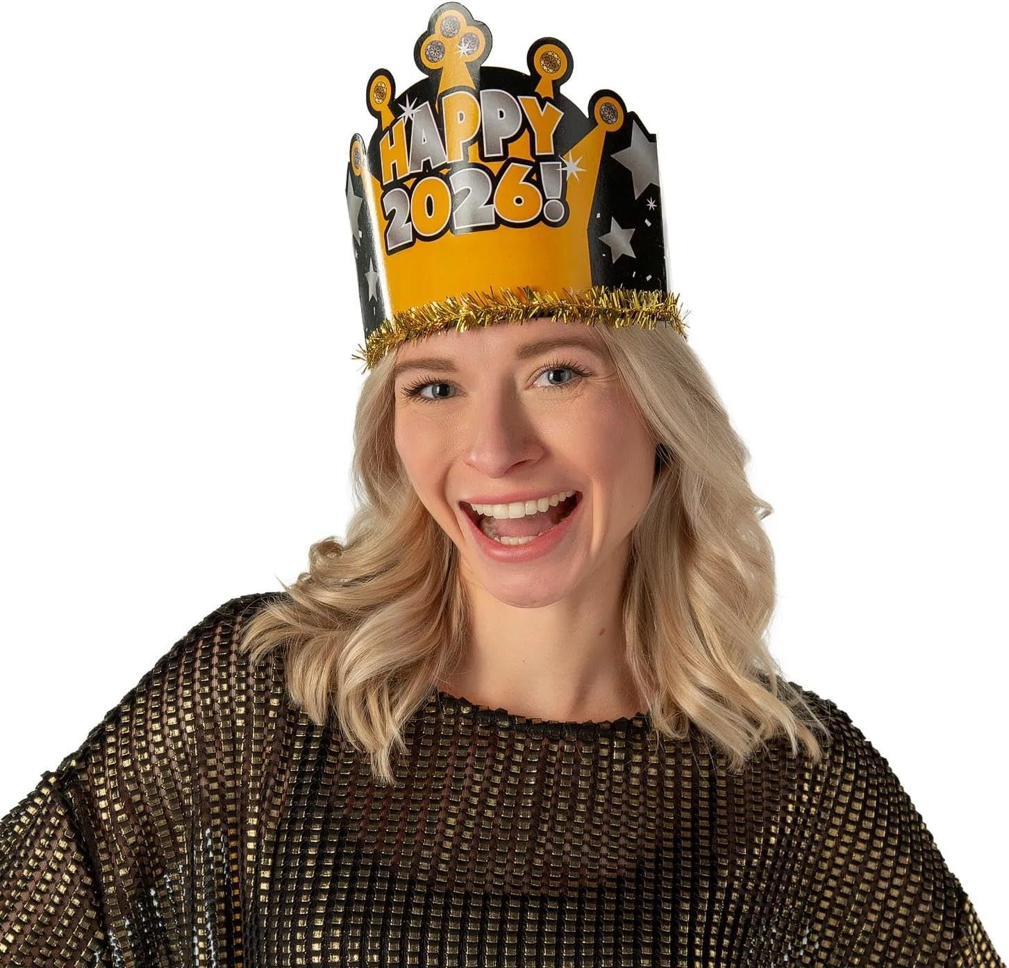 image:imageFun Express 24 x 6 14 New Years Eve Happy 2026 Paper Crown with Metallic Foil Fringe 12 Pieces