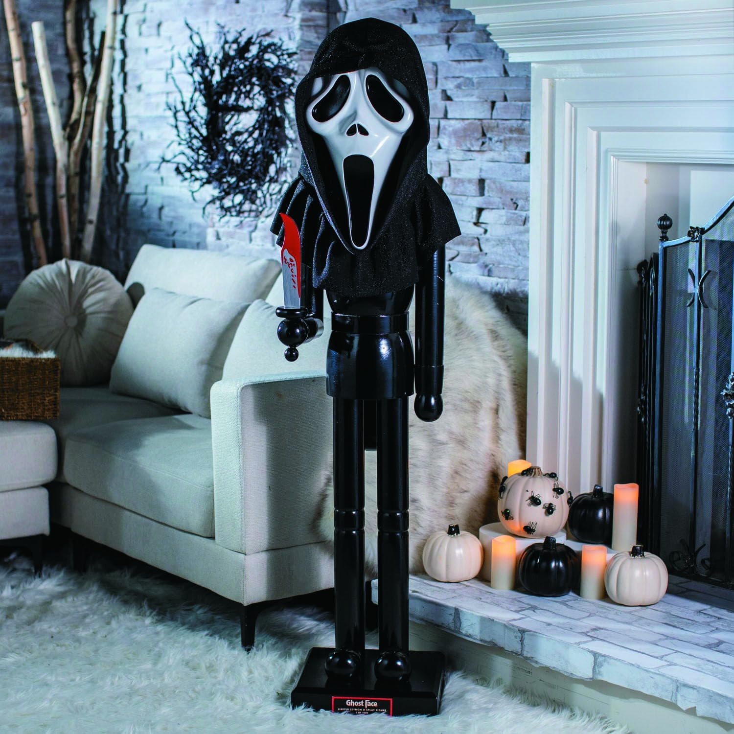 image:imageFun Express 5 Foot Ghost Face LifeSize Nutcracker Limited Edition Horror Collectible 60 Tall Wooden Statue with Fabric Robe amp Bloody Knife Official Halloween Movie Decor amp Haunted House Prop