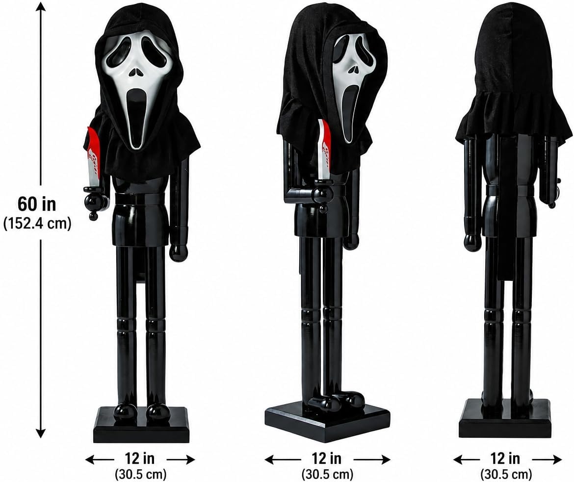 image:imageFun Express 5 Foot Ghost Face LifeSize Nutcracker Limited Edition Horror Collectible 60 Tall Wooden Statue with Fabric Robe amp Bloody Knife Official Halloween Movie Decor amp Haunted House Prop