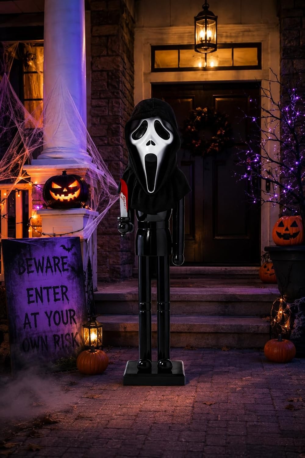 image:imageFun Express 5 Foot Ghost Face LifeSize Nutcracker Limited Edition Horror Collectible 60 Tall Wooden Statue with Fabric Robe amp Bloody Knife Official Halloween Movie Decor amp Haunted House Prop