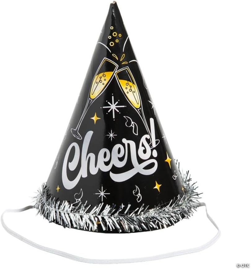 image:imageFun Express 6 12 New Years Eve Cheers Cone Paper Party Hats with Metallic Foil Fringe 12 Pieces