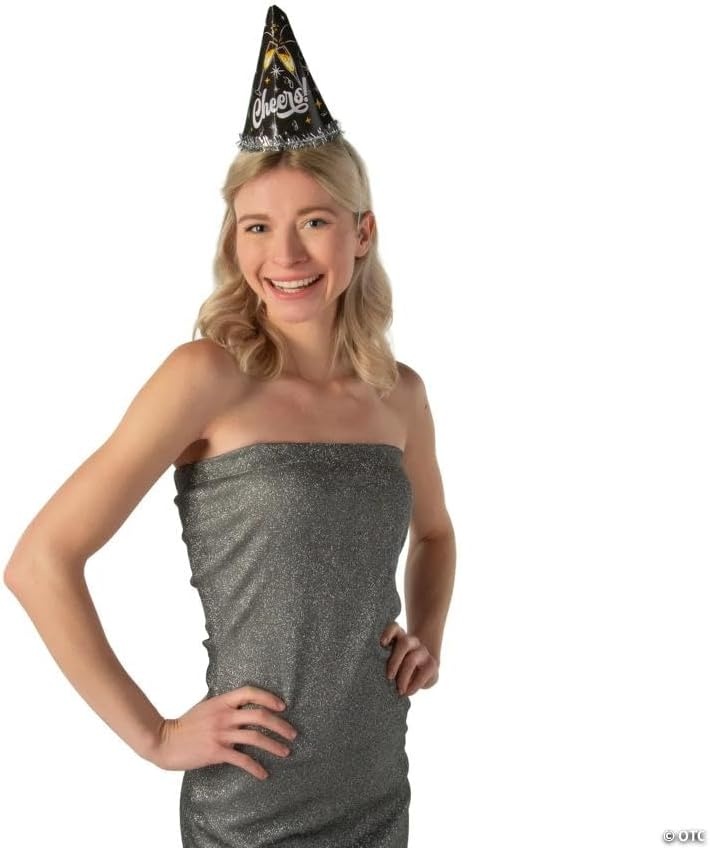 image:imageFun Express 6 12 New Years Eve Cheers Cone Paper Party Hats with Metallic Foil Fringe 12 Pieces