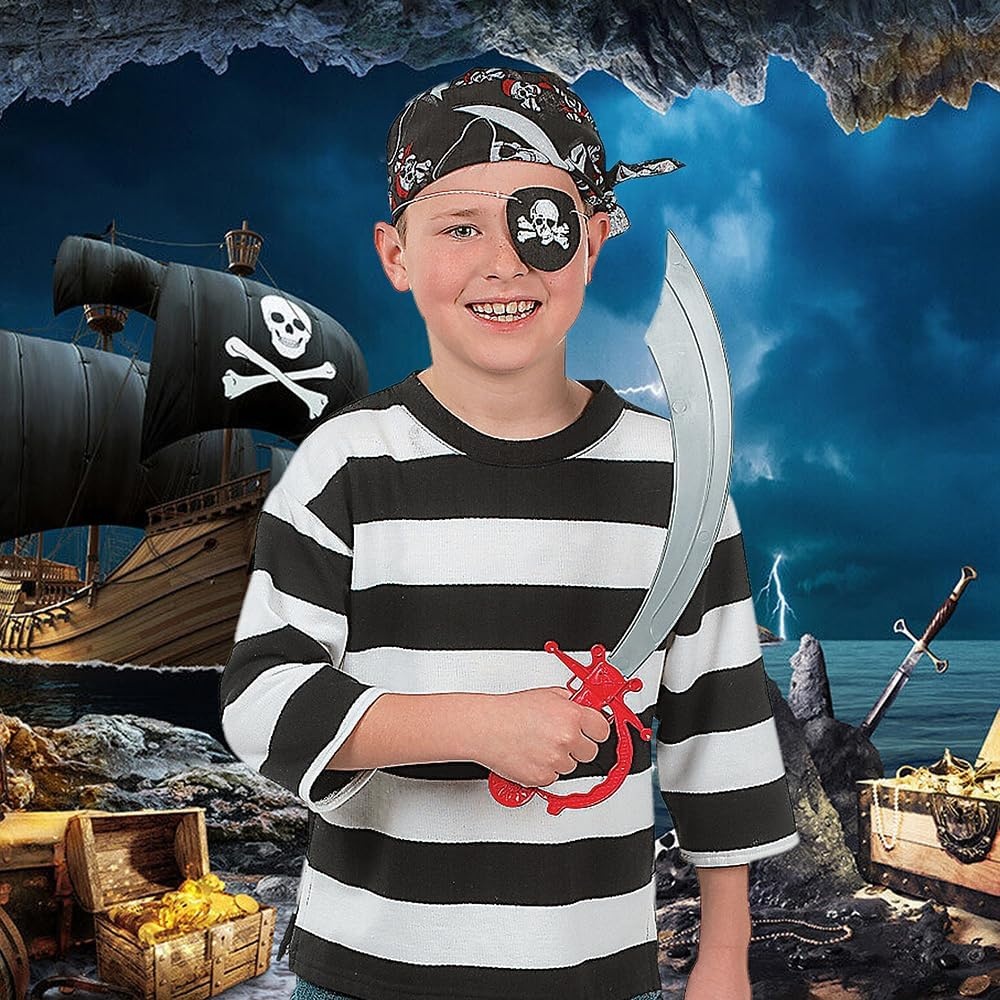image:imagePirate Swords with Eye Patch Set of 12 Swords and 12 Patches Pirate Party Supplies and Halloween Costume