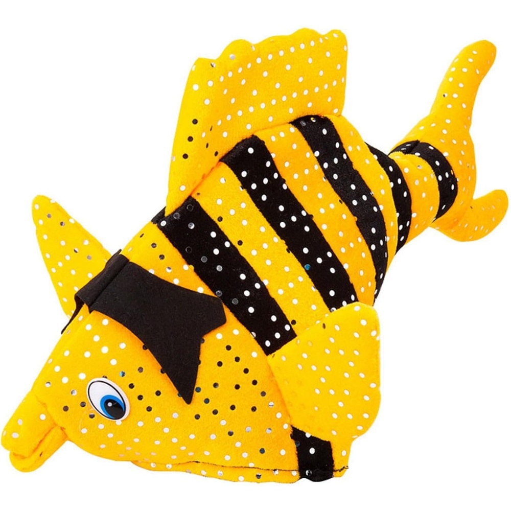 image:imageFun Express 21 circ Black amp Yellow Striped FishShaped Glitter Polyester Hat