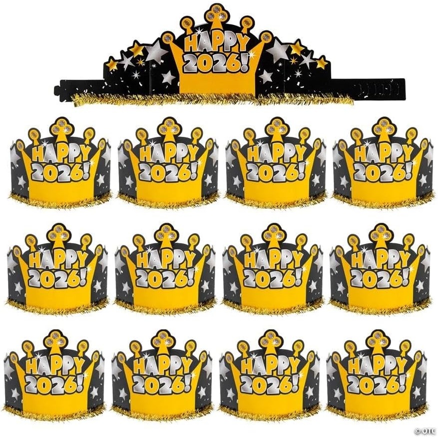 image:imageFun Express 24 x 6 14 New Years Eve Happy 2026 Paper Crown with Metallic Foil Fringe 12 Pieces