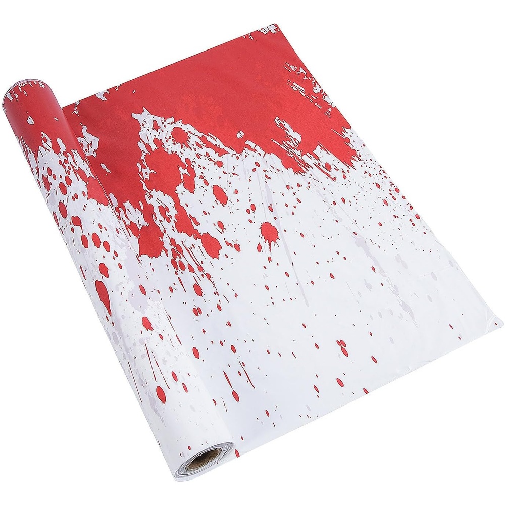 image:imageFun Express 40 x 100 Ft Halloween Horror Party Red amp White Disposable Plastic Tablecloth Roll