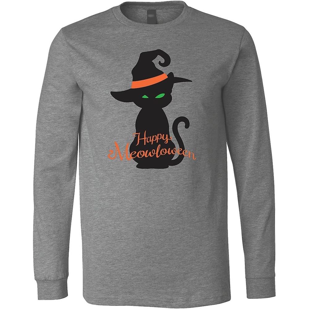 image:imageFun Express Halloween Cat Silhouette TShirt for Adults Long Sleeve 52 Cotton48 Polyester Unisex Fit Tear Away Neck Tag 2XL Grey