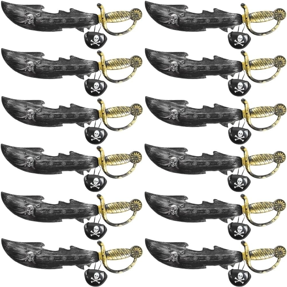 image:imageFun Express Pirate Sword with Skull and Crossbones Eye Patch  Skull Sheath Costume Accessory  Handle Party Favor Decor  Halloween Costume Props  Set of 12