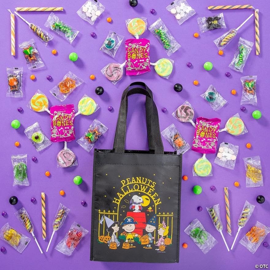 image:imageFun Express 9 x 11 Medium Peanuts Snoopy Halloween Laminated Trick or Treat Shopper Tote Bags 12 Pieces