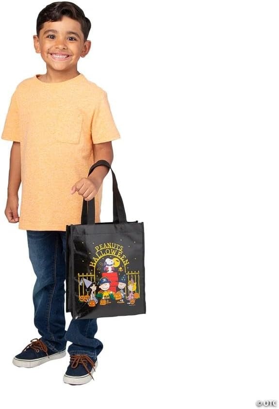 image:imageFun Express 9 x 11 Medium Peanuts Snoopy Halloween Laminated Trick or Treat Shopper Tote Bags 12 Pieces