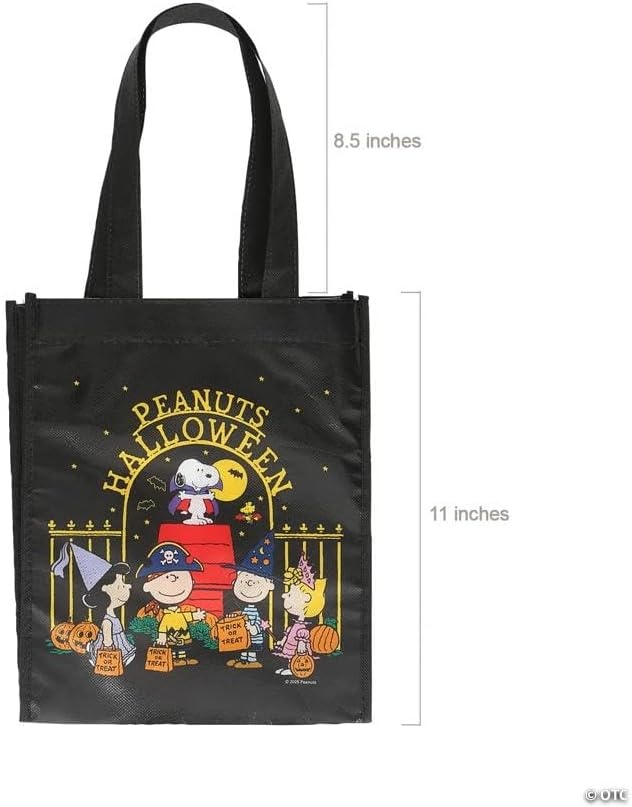 image:imageFun Express 9 x 11 Medium Peanuts Snoopy Halloween Laminated Trick or Treat Shopper Tote Bags 12 Pieces
