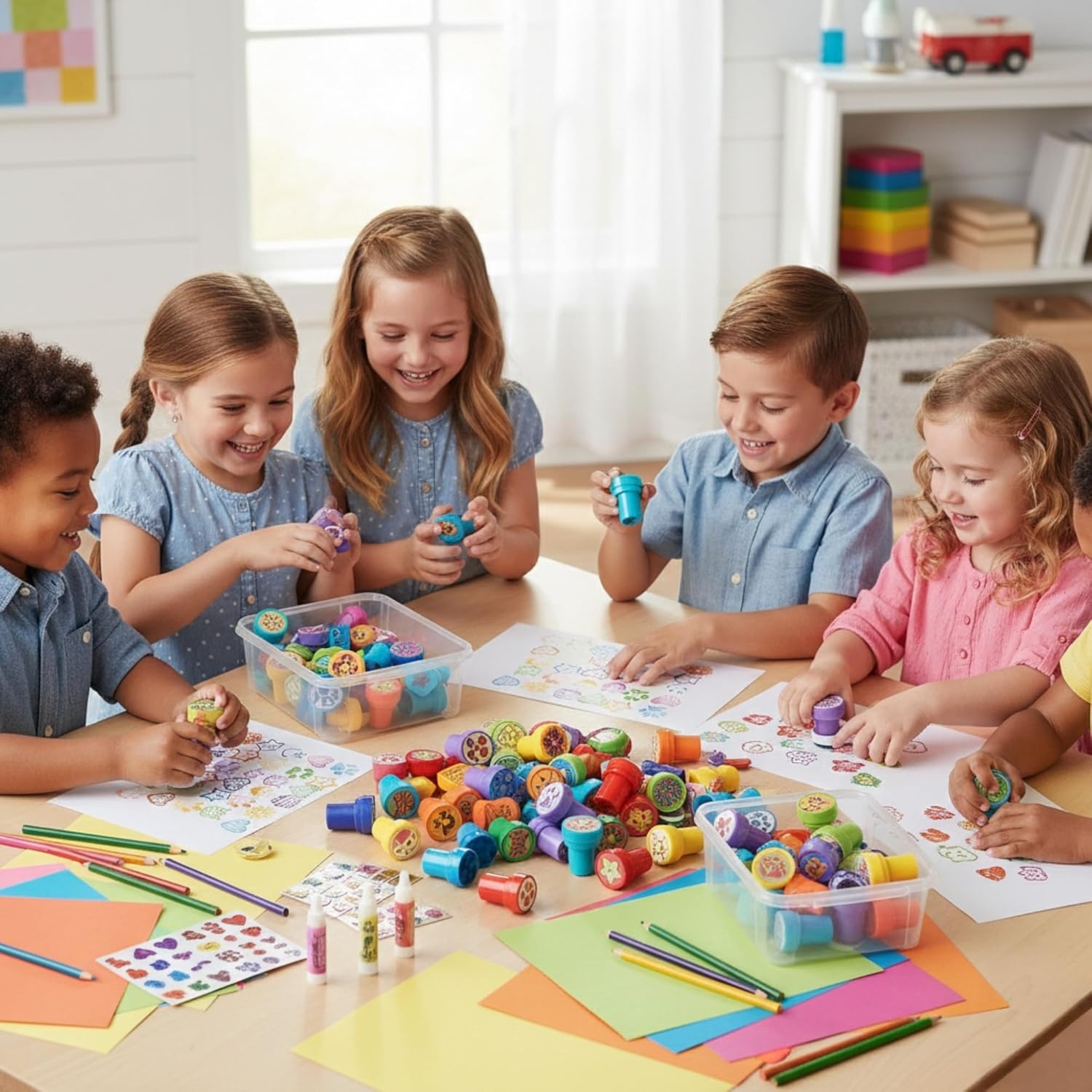 image:imageFun Express Super Mega Stamper Assortment 210 Pack Self Inking Stamps for Kids Party Favors Bulk Goodie Bag Stuffers amp Treasure Box Toys for Classroom Prizes Birthday Favors for Toddlers