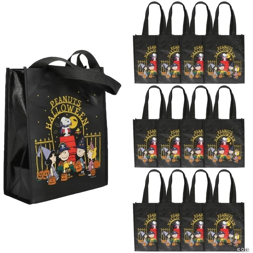 image:imageFun Express 9 x 11 Medium Peanuts Snoopy Halloween Laminated Trick or Treat Shopper Tote Bags  12 Pieces