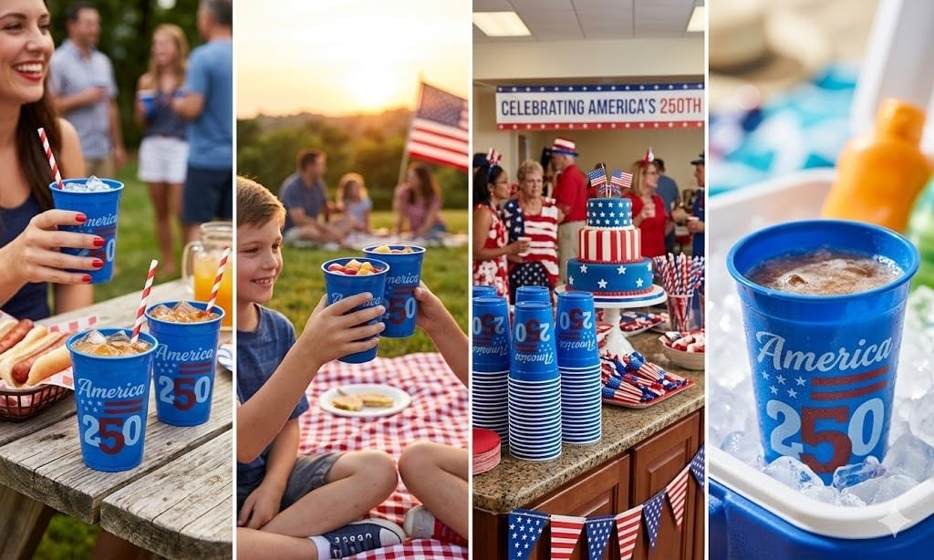 image:imageFun Express 16 oz 50 Count USA 250th Anniversary Red White and Blue USA Flag Design Premium Quality for 4th of July Party BBQ amp Summer Events