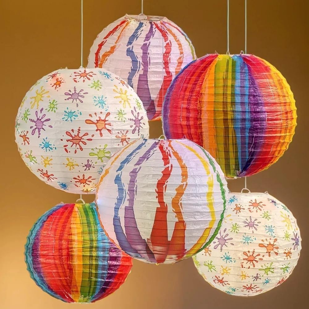 image:imageFun Express Art Pallet Hanging Paper Lanterns Assortment for Birthday Party Decor Hanging Decor Lanterns Birthday VBS Vacation Bible School SuppliesDecor 6 Pieces