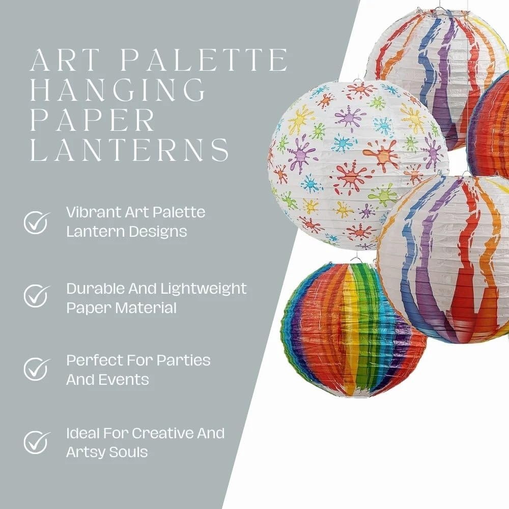image:imageFun Express Art Pallet Hanging Paper Lanterns Assortment for Birthday Party Decor Hanging Decor Lanterns Birthday VBS Vacation Bible School SuppliesDecor 6 Pieces