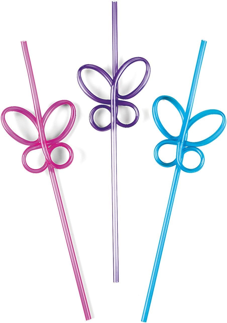 image:imageFun Express Bulk Set of 36 Pieces Butterfly Shaped Crazy Straws BPA Free Plastic Reusable for Party Supplies MultiColor