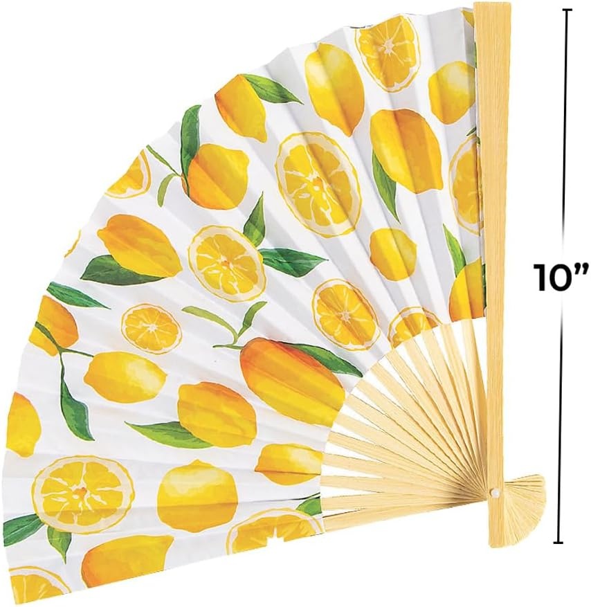 image:imageFun Express Lemon Printed Folding Hand Fans 12 Pack Premium Paper Wedding Favors for Guests Foldable Handheld Fans with Wooden Handle for Bridal Shower Tea Party Decorations