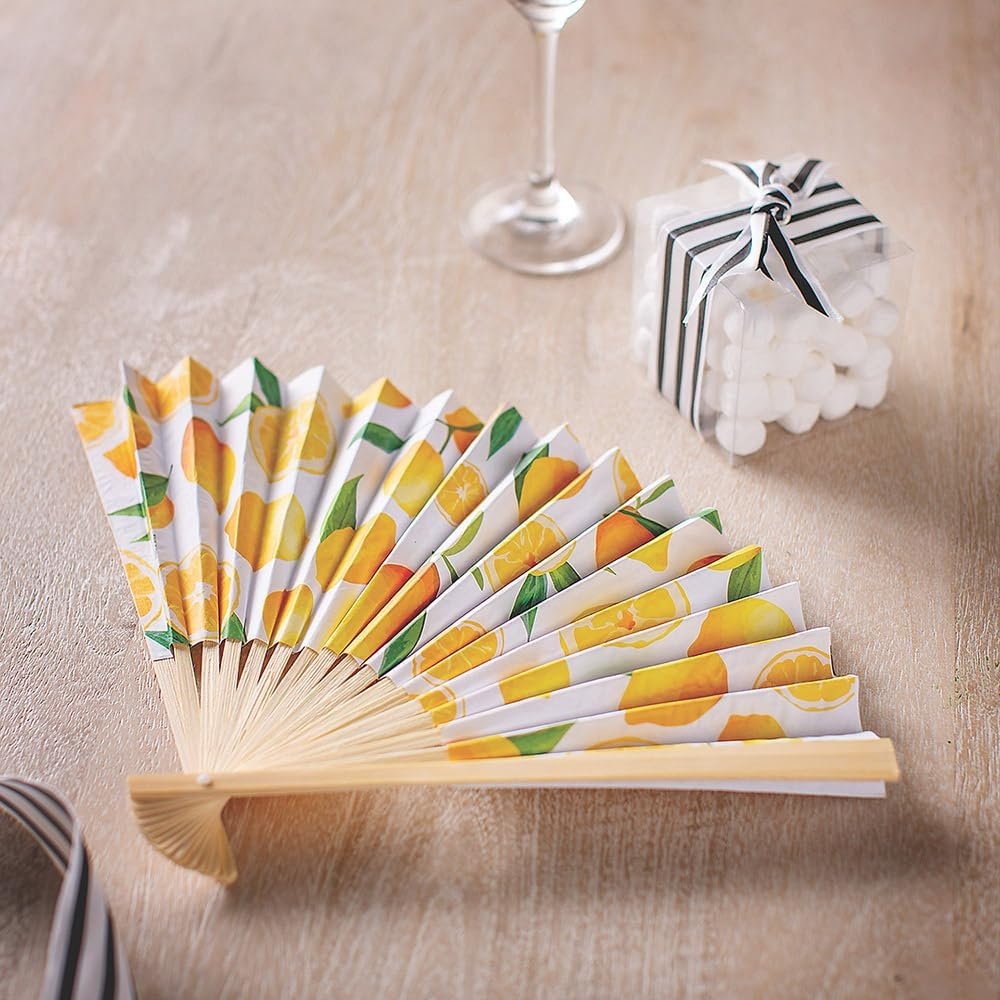 image:imageFun Express Lemon Printed Folding Hand Fans 12 Pack Premium Paper Wedding Favors for Guests Foldable Handheld Fans with Wooden Handle for Bridal Shower Tea Party Decorations