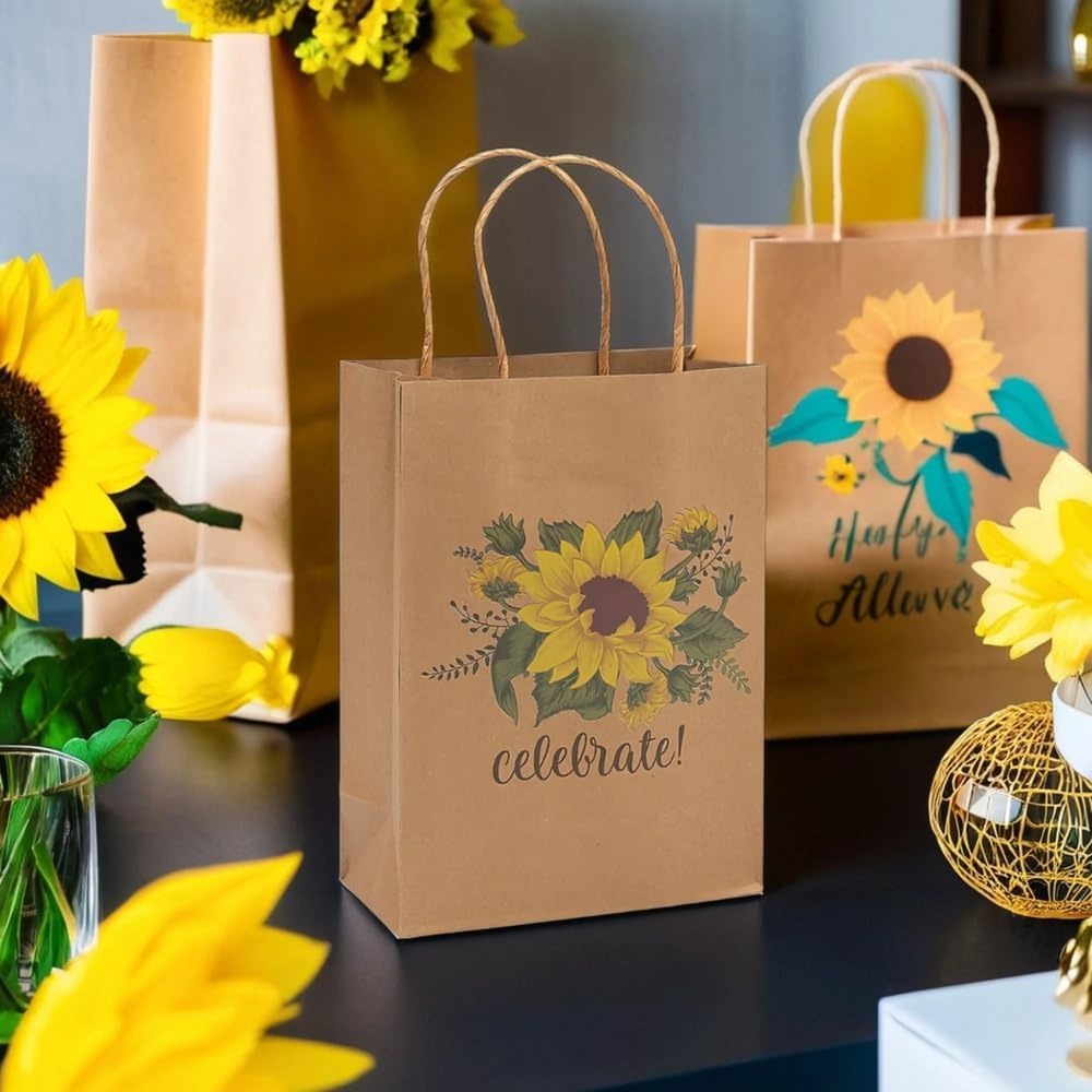 image:imageFun Express Medium Sunflower Kraft Paper Gift Bags Party Supplies 12 Pieces