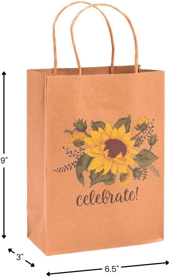 image:imageFun Express Medium Sunflower Kraft Paper Gift Bags Party Supplies 12 Pieces