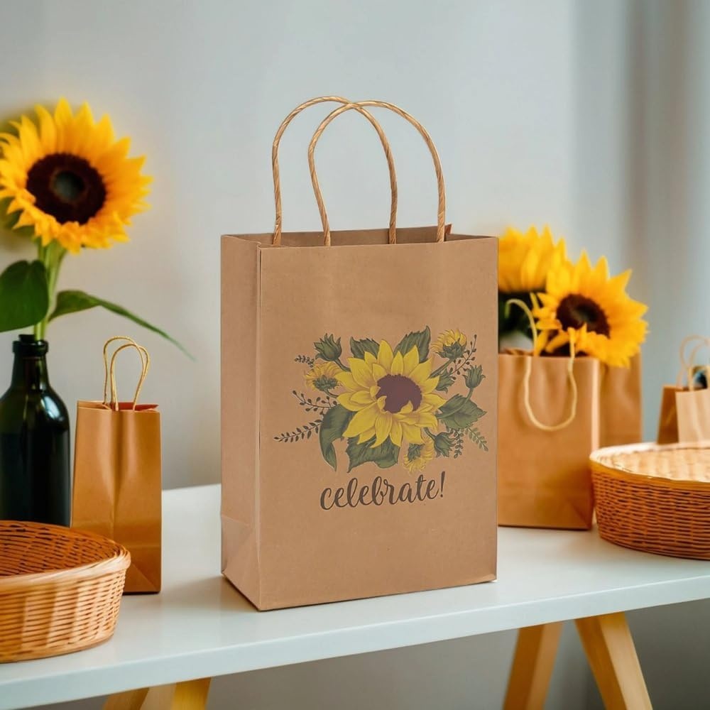 image:imageFun Express Medium Sunflower Kraft Paper Gift Bags Party Supplies 12 Pieces