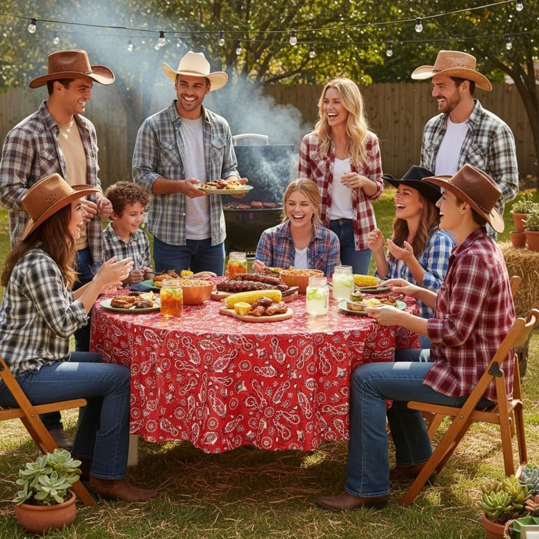 image:imageFun Express Red Bandana Round Disposable Tablecloth Plastic Party Supplies