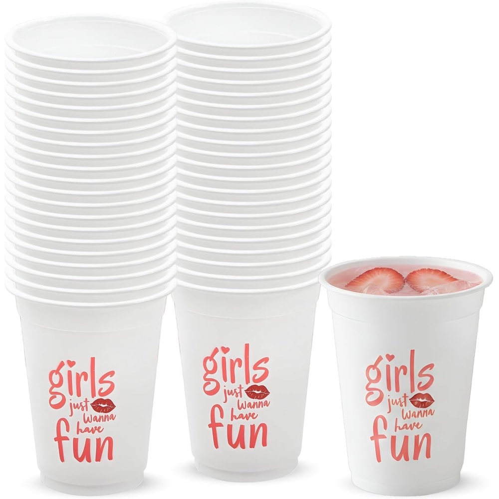 image:image4 14 16 oz Bulk 50 Count Girls Just Wanna Have Fun Reusable Plastic Cups