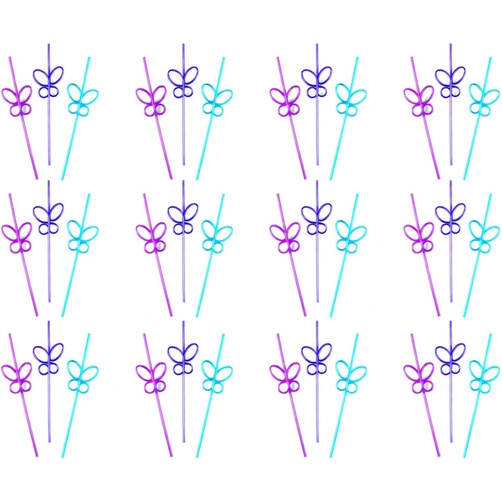 image:imageFun Express Bulk Set of 36 Pieces Butterfly Shaped Crazy Straws BPA Free Plastic Reusable for Party Supplies MultiColor