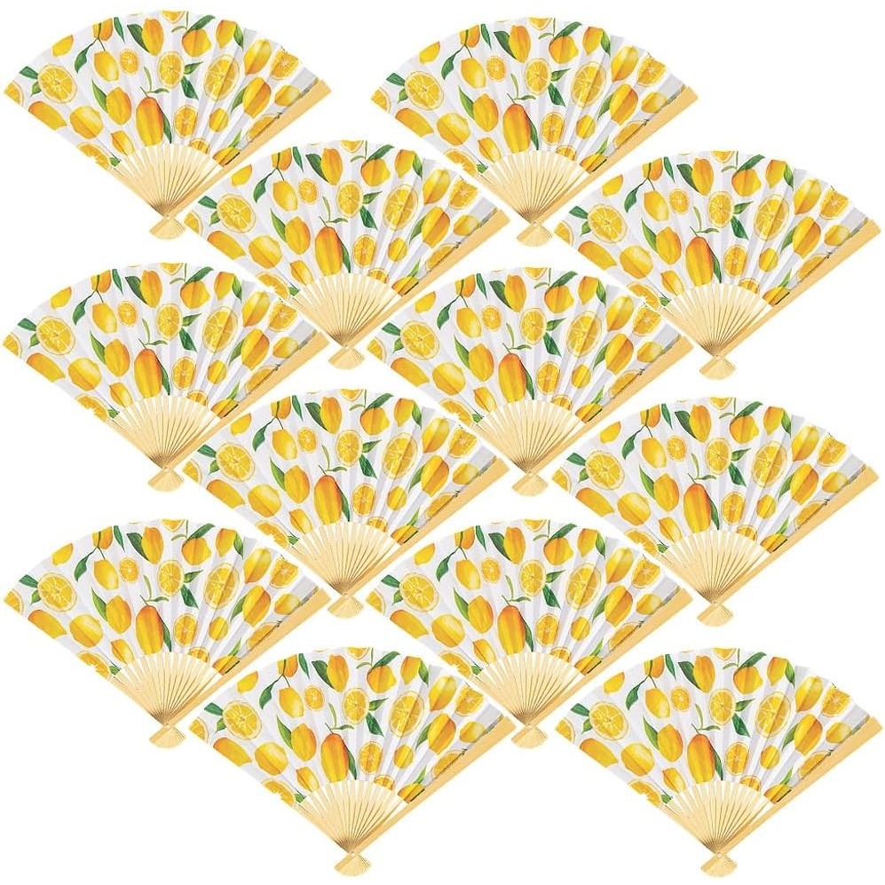 image:imageFun Express Lemon Printed Folding Hand Fans 12 Pack  Premium Paper Wedding Favors for Guests  Foldable Handheld Fans with Wooden Handle for Bridal Shower Tea Party Decorations