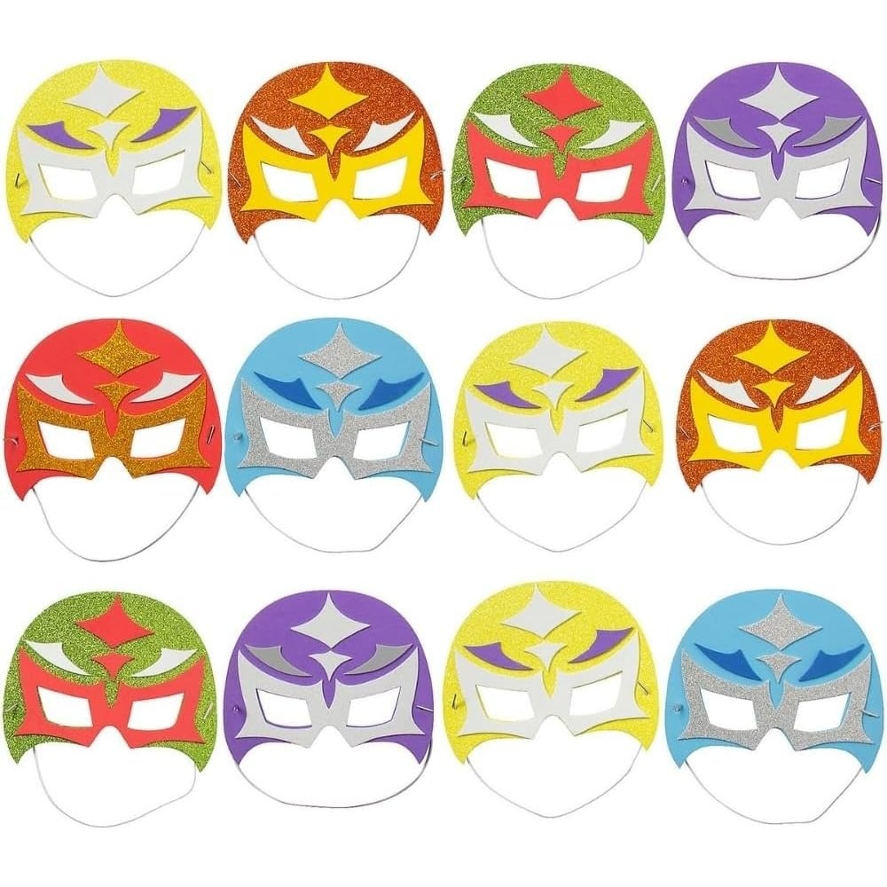 image:imageFun Express Mask Making Kit for Kids Lucha Libre Wrestler Paper Masks Craft Kit Makes 12 DIY Foam Art Supplies with SelfAdhesive Pieces Perfect for Halloween Party Birthday Activities
