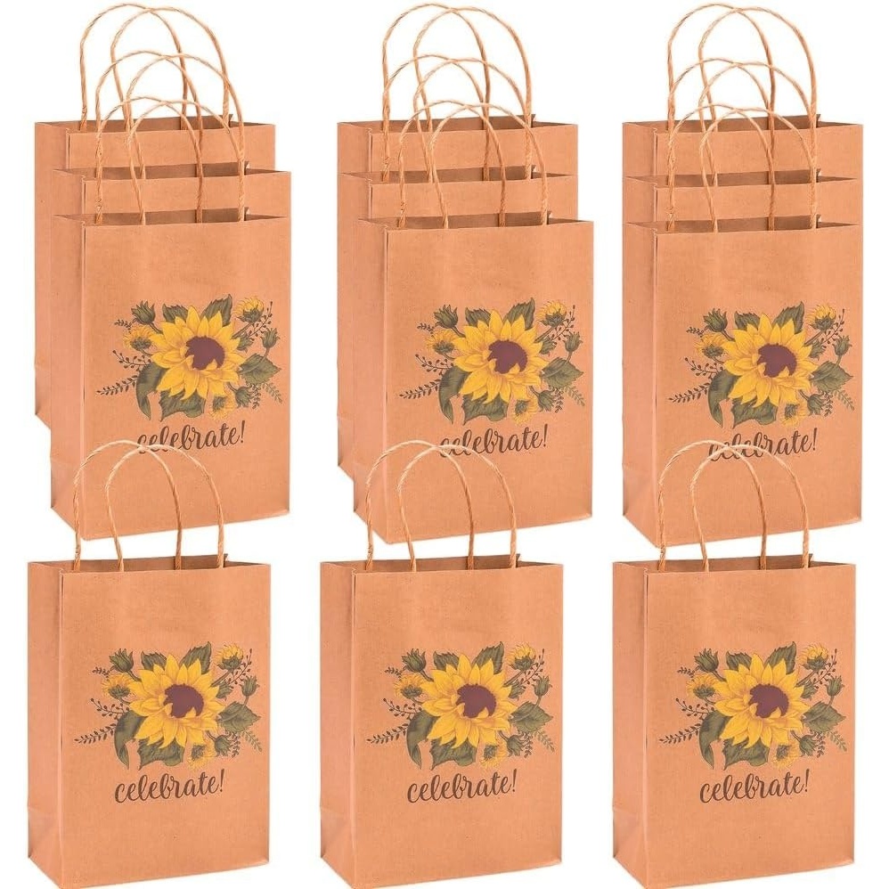 image:imageFun Express Medium Sunflower Kraft Paper Gift Bags Party Supplies 12 Pieces