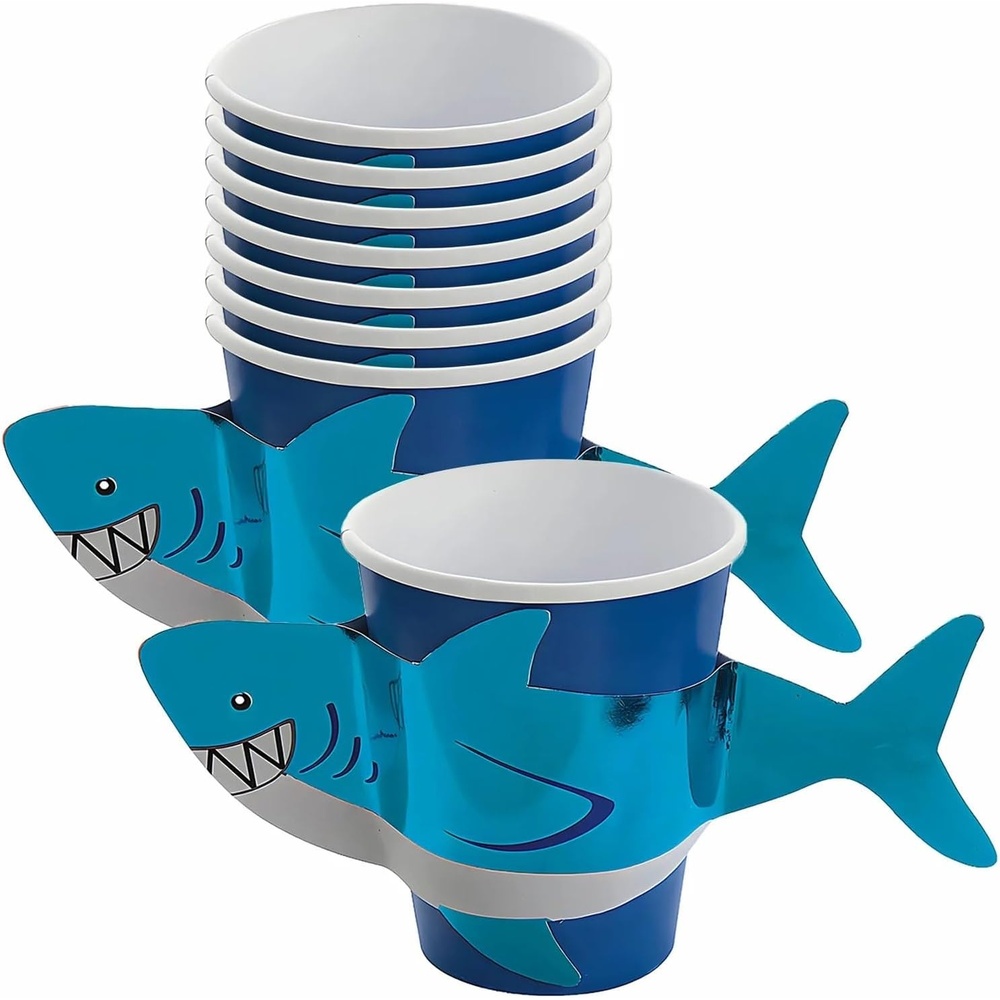 image:imageFun Express Shark Party Cup With Sleeve Party Supplies 8 Pieces