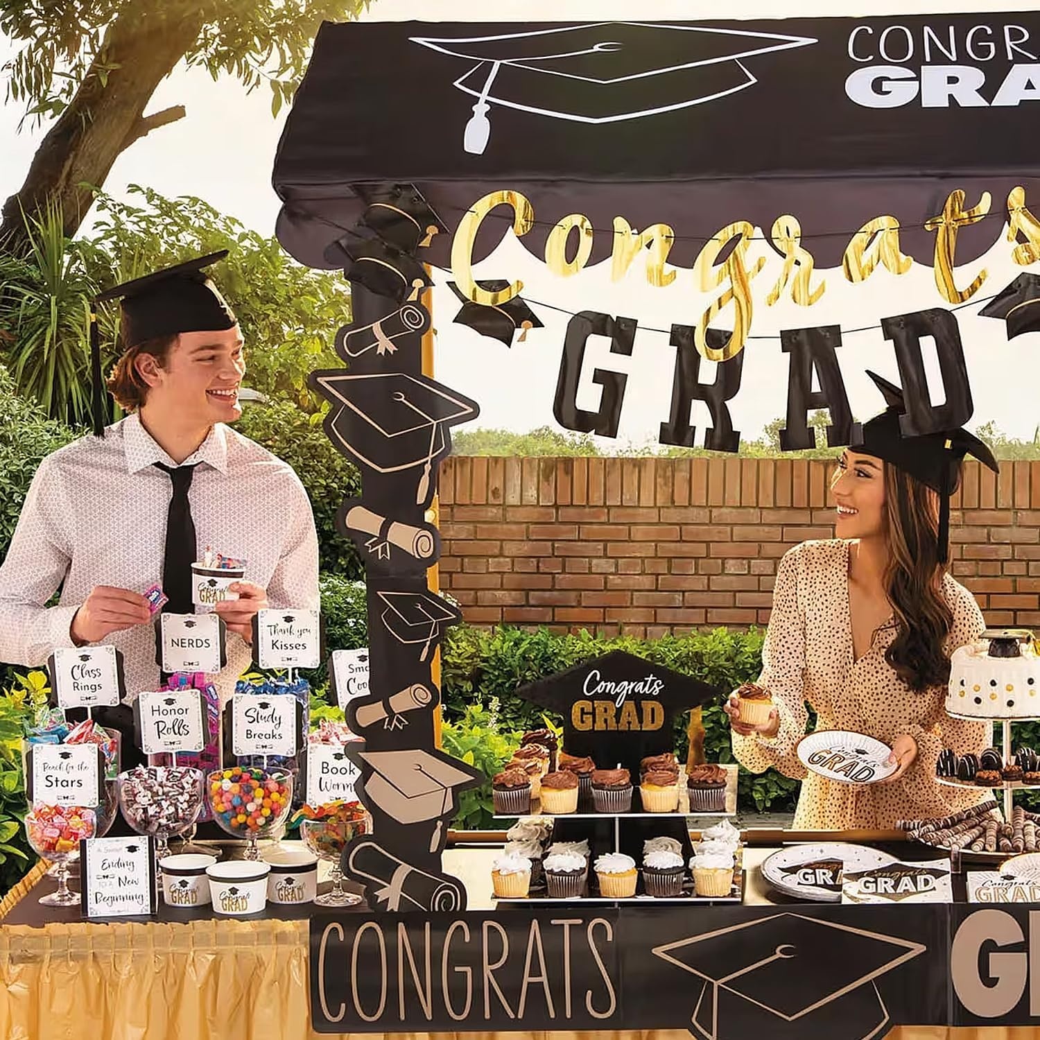 image:imageFun Express Black amp Gold Congrats Graduation Disposable Paper Cups 25 CountSnack Cup