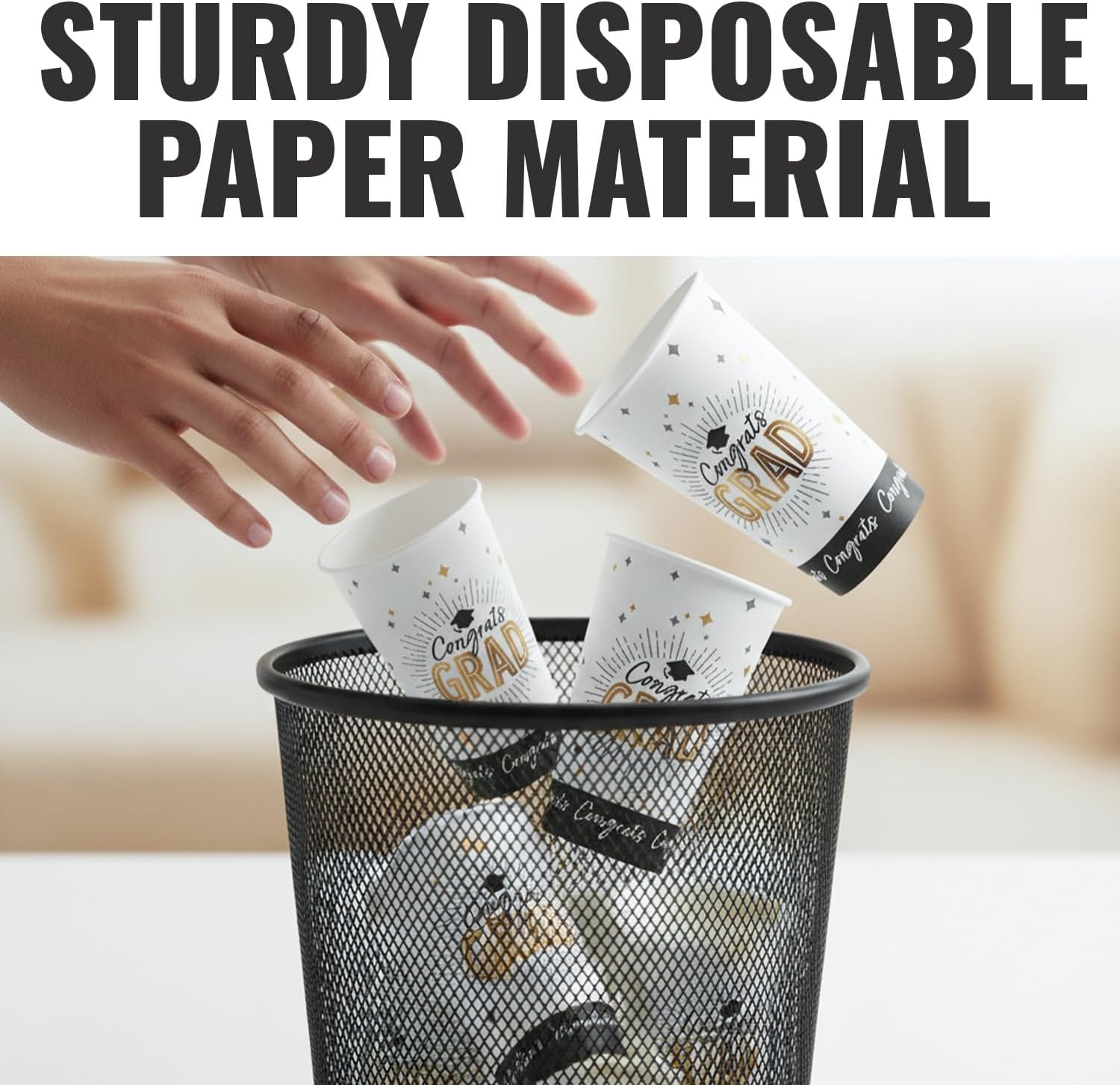image:imageFun Express Black amp Gold Congrats Graduation Disposable Paper Cups 25 CountWhite