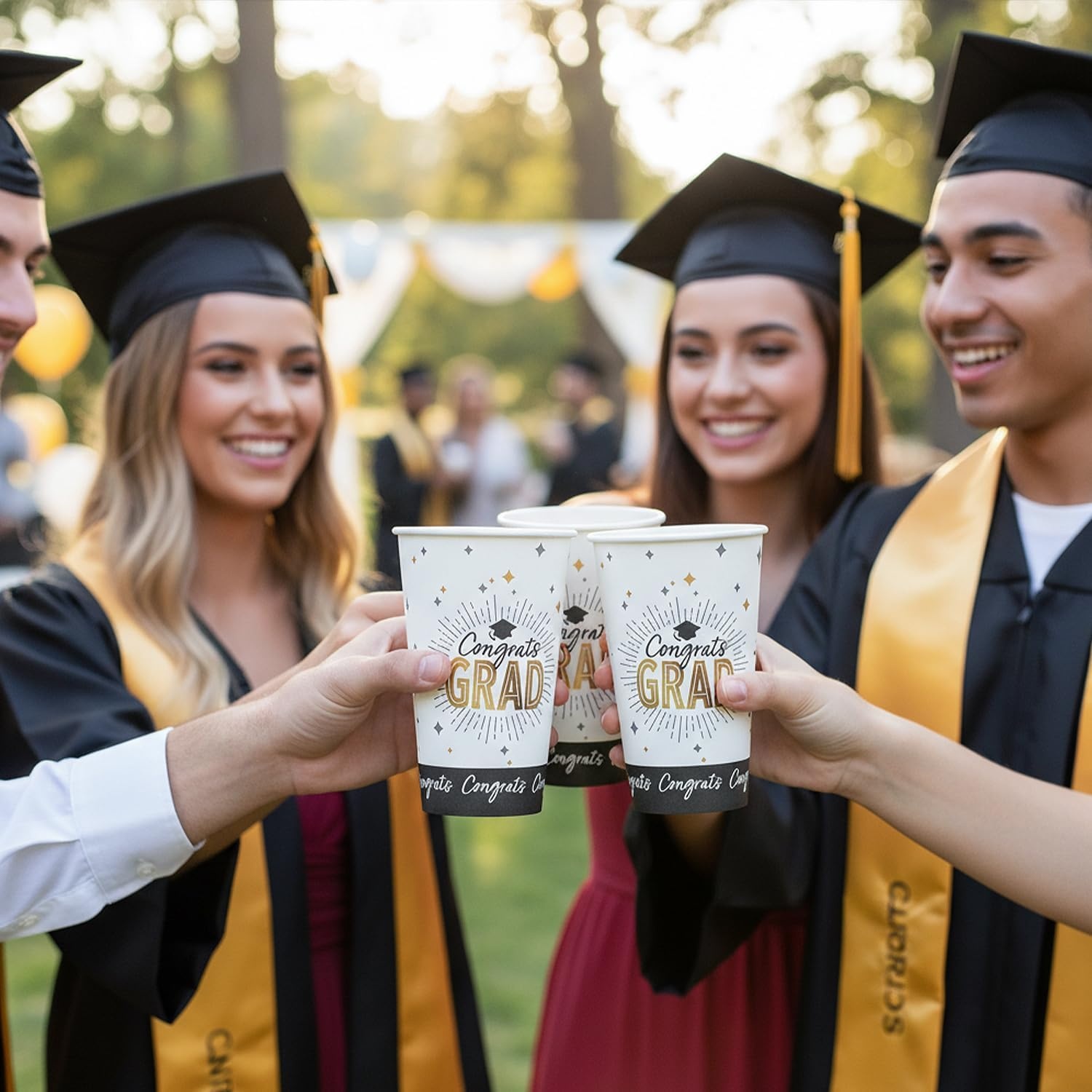 image:imageFun Express Black amp Gold Congrats Graduation Disposable Paper Cups 25 CountWhite